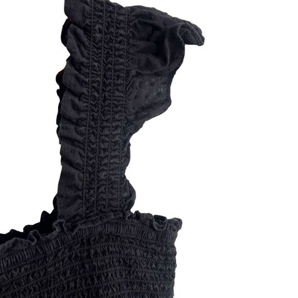 Kourt Smocked Tiered Ruffle Swiss Dot Sleeveless Calypso Midi Dress Black XL - Picture 4 of 8